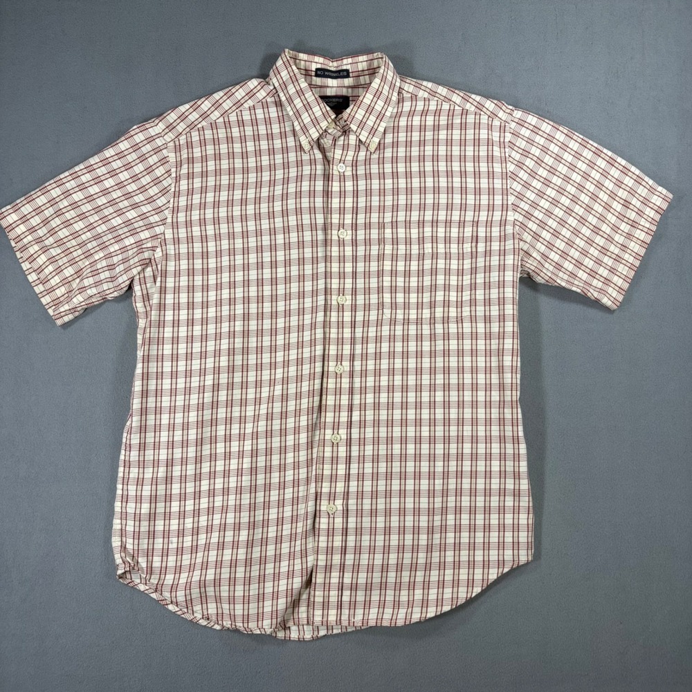 Dockers Button Down Shirt Mens Medium Red White Plaid Good Short Sleeve Cotton